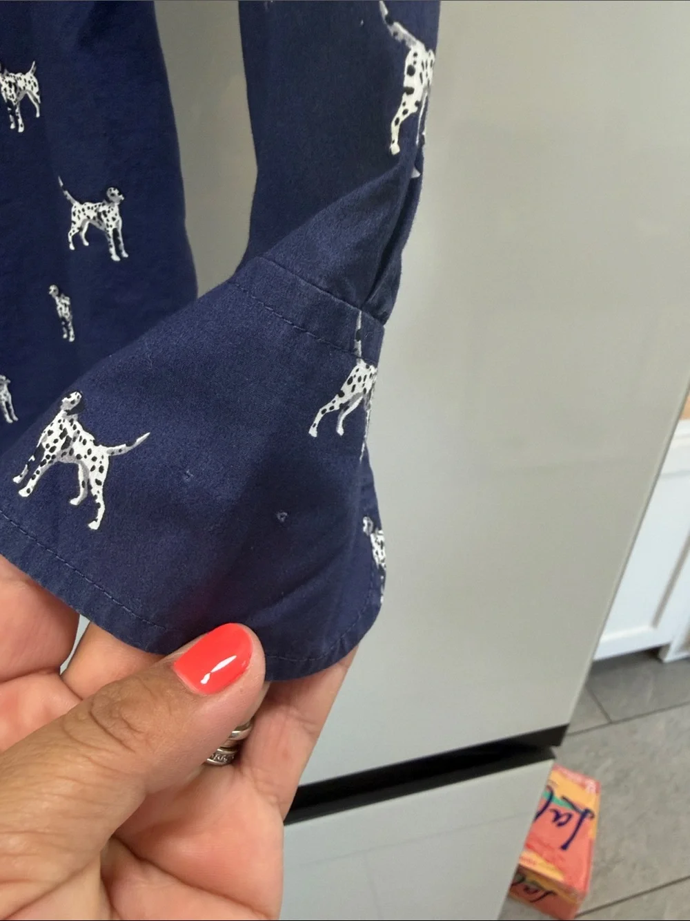 J. Crew Navy Shirt with White Dalmatian Print